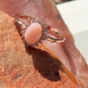 PINK OPAL & CUBIC ZIRCONIA 14K ROSE GOLD PLATE OVER 925 STERLING SILVER RING, 7